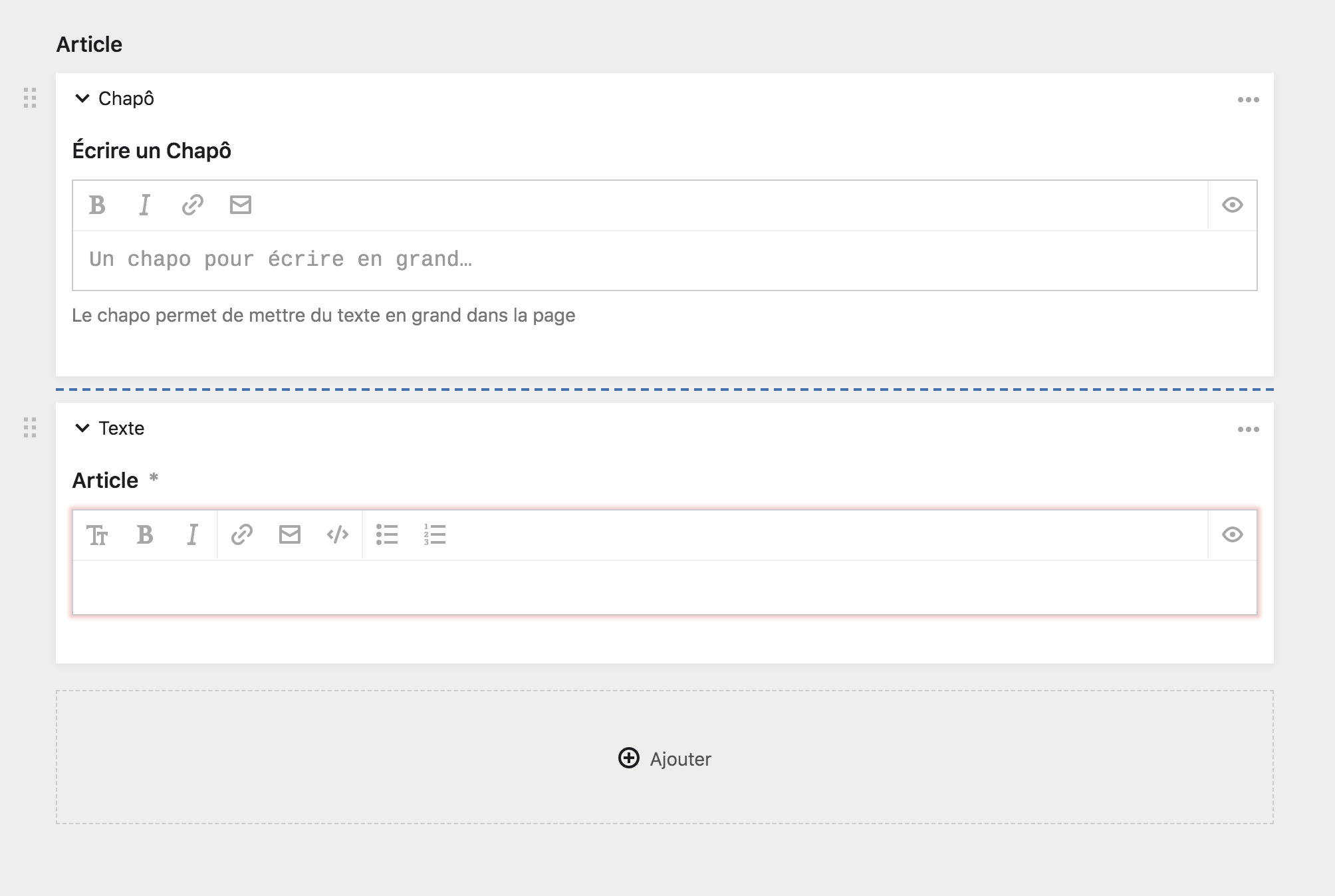 L&rsquo;éditeur de bloc vide