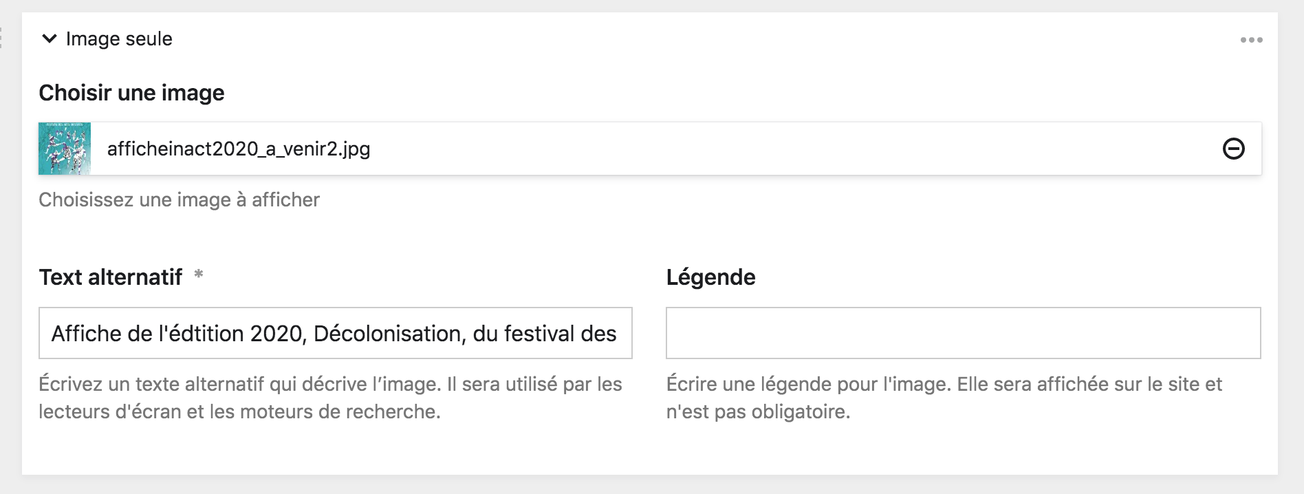 Sélection d&rsquo;une seule image