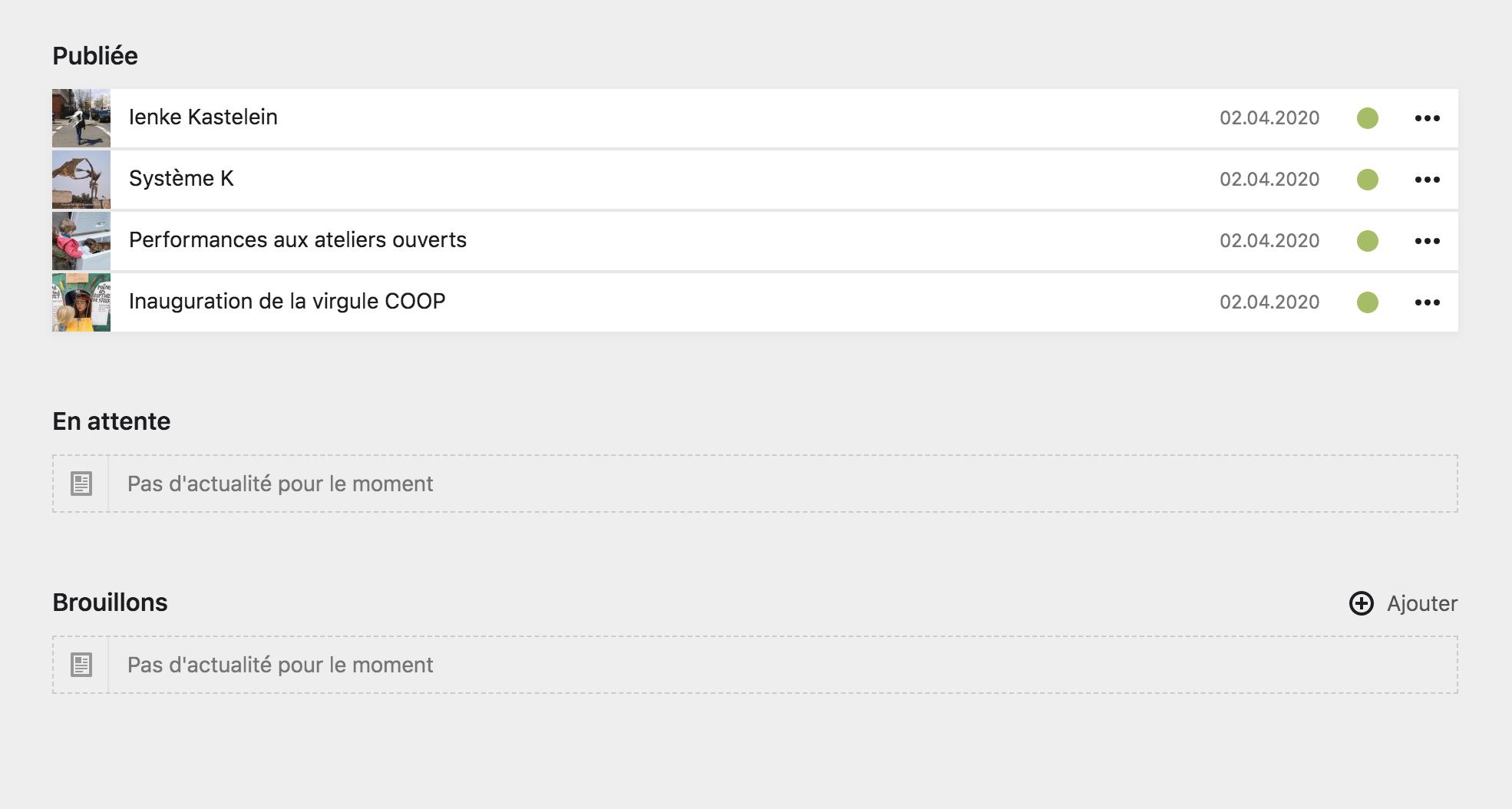 Section de page en liste