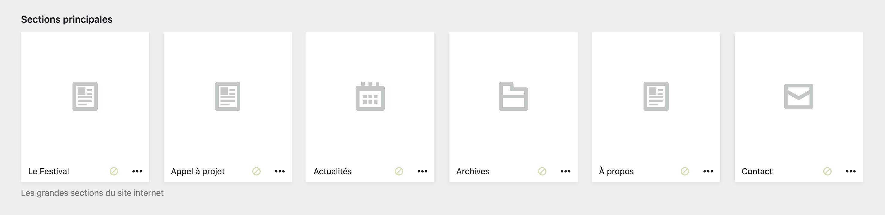 Section de page principales