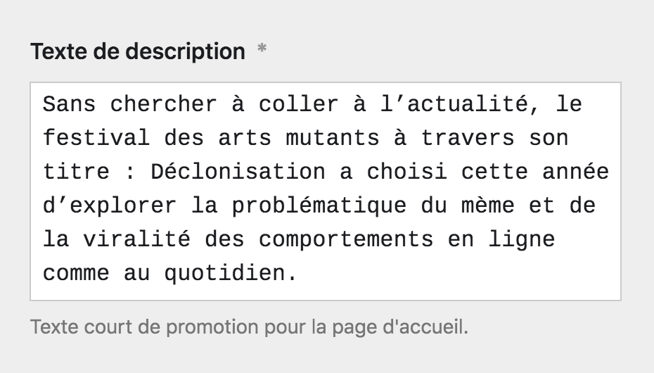 Champ texte de description