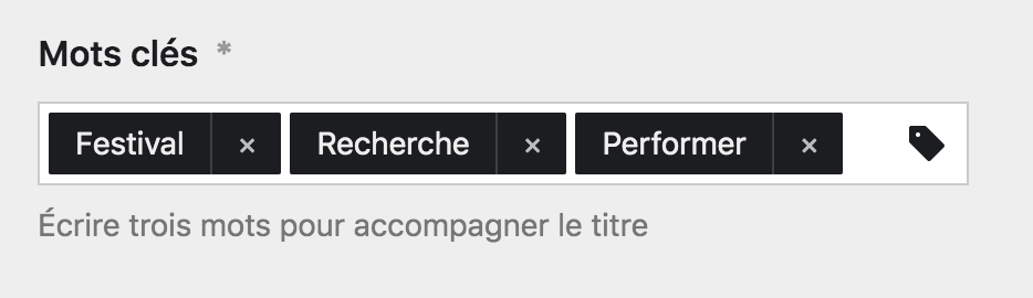 Champ de tag pour les mots-clefs